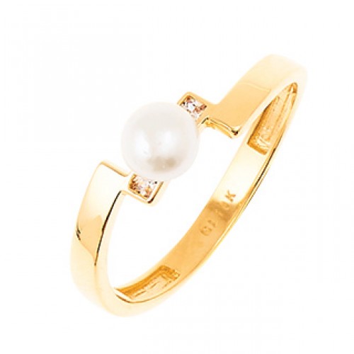 Gold Ring 10kt with pearl and cz, GO70-4
